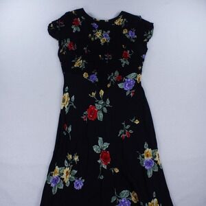 Jeffrey & Darce Vintage 90s Floral Rayon Smocked Midi Dress Size 8 Made in USA